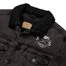 Load image into Gallery viewer, Unisex Denim Embroidered Sherpa Jacket-"Here for the Music"