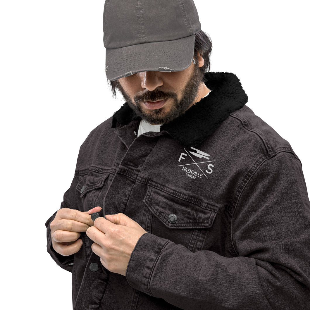 Unisex Denim Embroidered Sherpa Jacket-