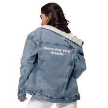 Load image into Gallery viewer, Unisex Denim Embroidered Sherpa Jacket-&quot;Here for the Music&quot;

