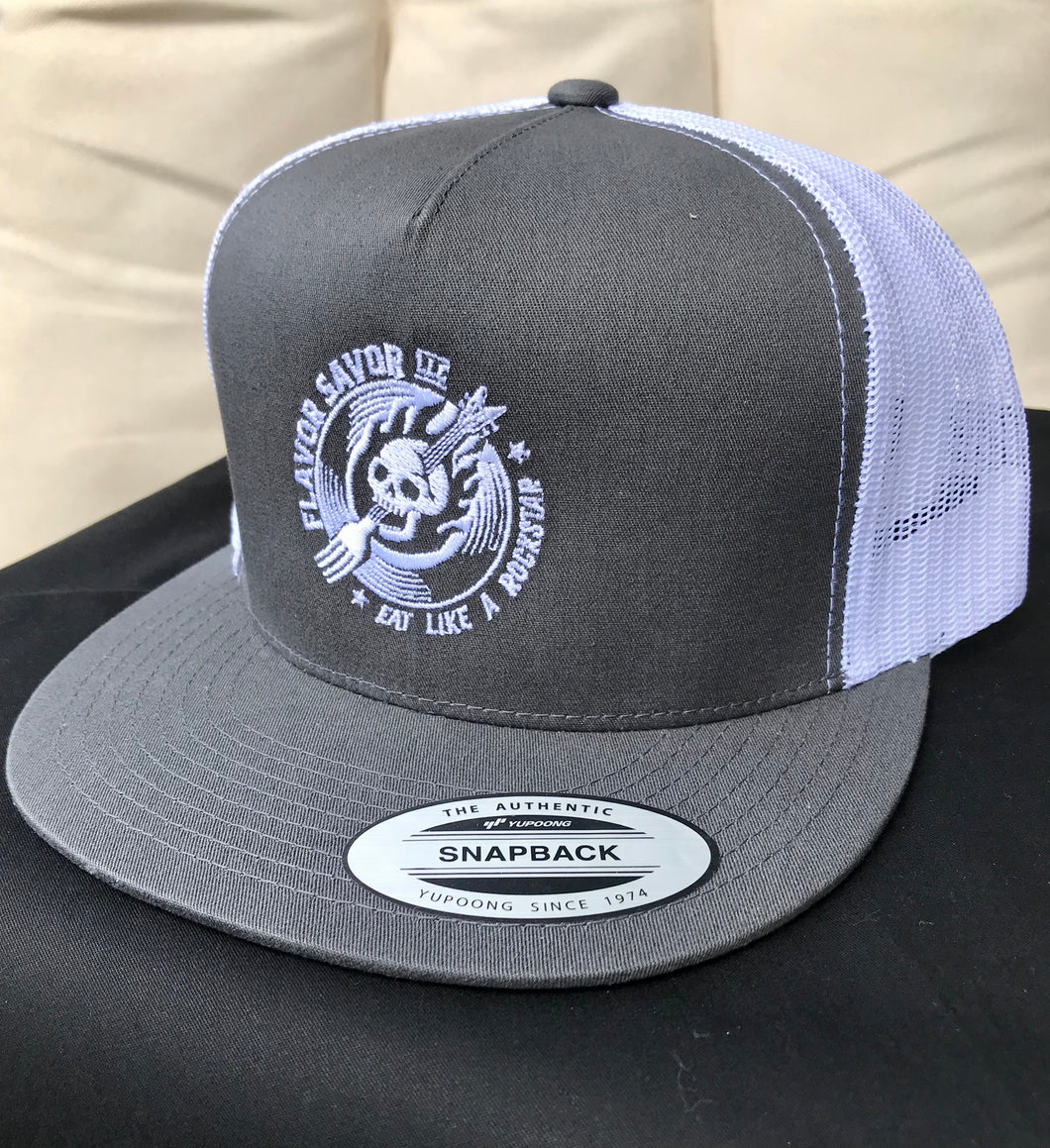 Gray and white Flat billed SnapBack hat